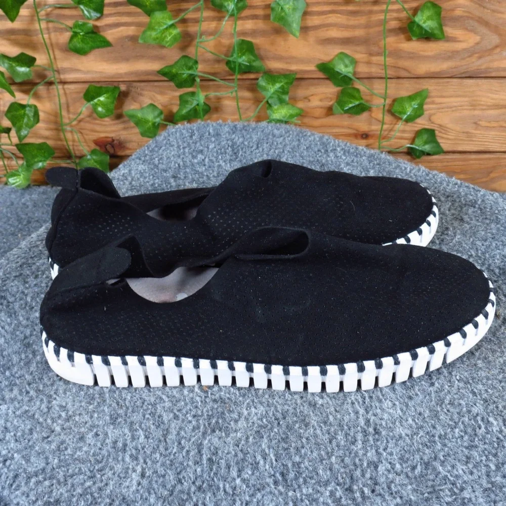 Ilse Jacobsen Tulip Women Slip On Flat Sz 38 Walking Black Perforated Microfiber